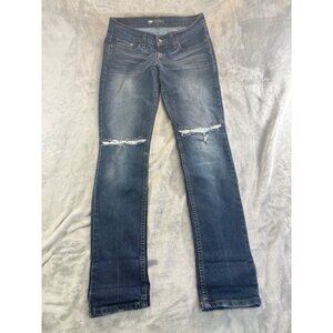Levi Jean's Women's 5M 524 Too Superlow blue medium wash denim ripped jeans